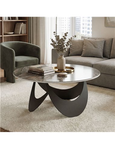 HOMCOM Coffee Table Sintered Stone Top Adjustable Foot Pads Modern Centre Table for Living Room Brown and Black