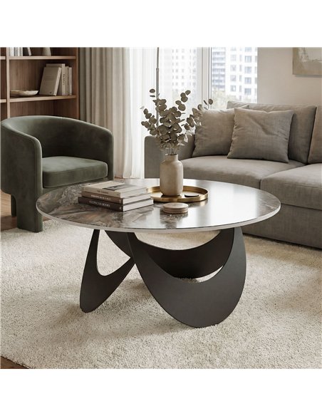 HOMCOM Coffee Table Sintered Stone Top Adjustable Foot Pads Modern Centre Table for Living Room Brown and Black - pic 179509 | FastDaddyshop