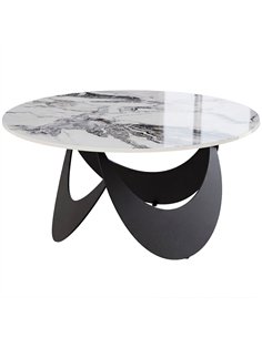HOMCOM Coffee Table Sintered Stone Top Adjustable Foot Pads Modern Centre Table for Living Room White and Black