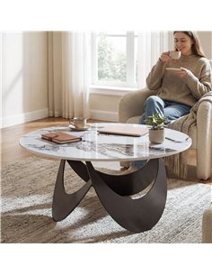 HOMCOM Coffee Table Sintered Stone Top Adjustable Foot Pads Modern Centre Table for Living Room White and Black 2