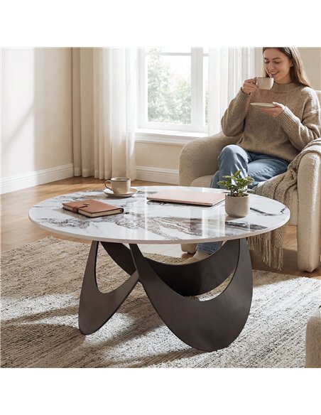 HOMCOM Coffee Table Sintered Stone Top Adjustable Foot Pads Modern Centre Table for Living Room White and Black - pic 179511 | FastDaddyshop