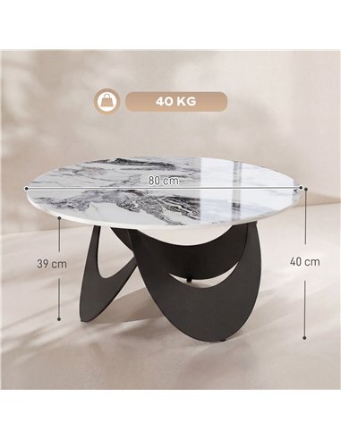 HOMCOM Coffee Table Sintered Stone Top Adjustable Foot Pads Modern Centre Table for Living Room White and Black