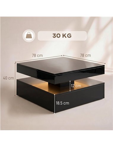 HOMCOM LED Coffee Table with Storage, 2-Tier Modern Centre Table with Open Shelf and Remote for Living Room, High Gloss Black