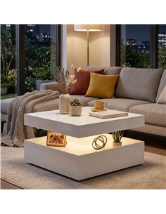 HOMCOM LED Coffee Table with Storage, 2-Tier Modern Centre Table with Open Shelf and Remote for Living Room, High Gloss White 2