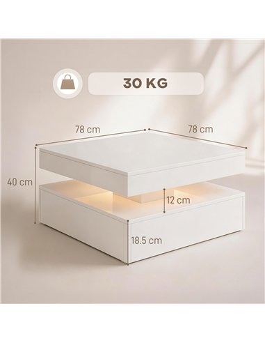 HOMCOM LED Coffee Table with Storage, 2-Tier Modern Centre Table with Open Shelf and Remote for Living Room, High Gloss White