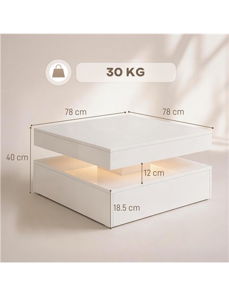 HOMCOM LED Coffee Table with Storage, 2-Tier Modern Centre Table with Open Shelf and Remote for Living Room, High Gloss White - pic 179530 | FastDaddyshop