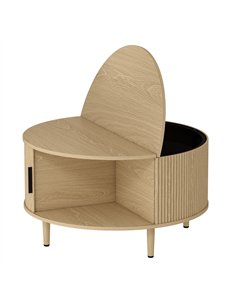 HOMCOM Coffee Table with Lift Top and Hidden Storage, Round Centre Table with Fluted Sliding Door, 80 cm, Natural Wood