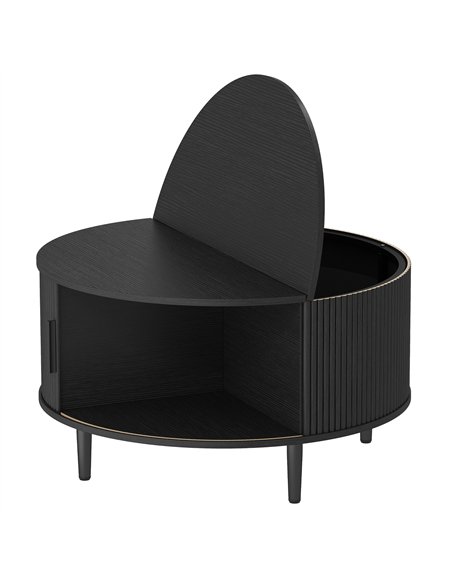 HOMCOM Coffee Table with Lift Top and Hidden Storage, Round Centre Table with Fluted Sliding Door, 80 cm, Black Wood Effect - pic 179546 | FastDaddyshop