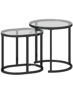 HOMCOM Nest of Tables with Steel Frame and Tempered Glass Tabletop, Modern Coffee Table Set of 2, Black