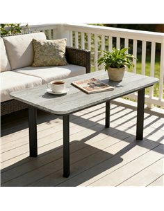 Outsunny Outdoor Garden Coffee Table, Garden Table with Slatted Wood Plastic Composite Top and Metal Frame, Grey 2