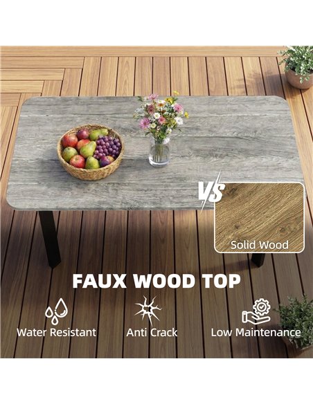Outsunny Outdoor Garden Coffee Table, Garden Table with Slatted Wood Plastic Composite Top and Metal Frame, Grey - pic 179567 | FastDaddyshop