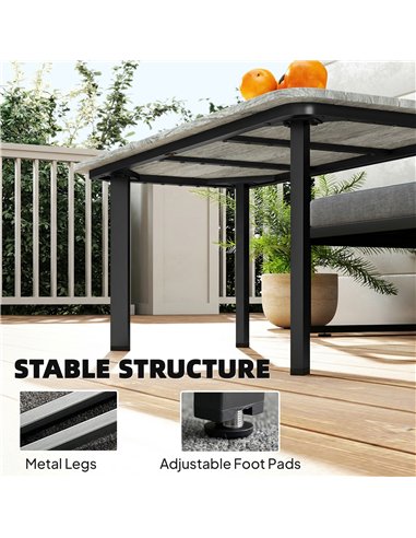 Outsunny Outdoor Garden Coffee Table, Garden Table with Slatted Wood Plastic Composite Top and Metal Frame, Grey
