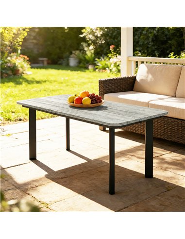 Outsunny Outdoor Garden Coffee Table, Garden Table with Slatted Wood Plastic Composite Top and Metal Frame, Grey