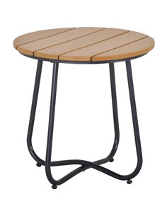 Outsunny Round Outdoor Side Table Adjustable Leg Pads Garden Table 49 x 49 x 48 cm Natural Wood & Black