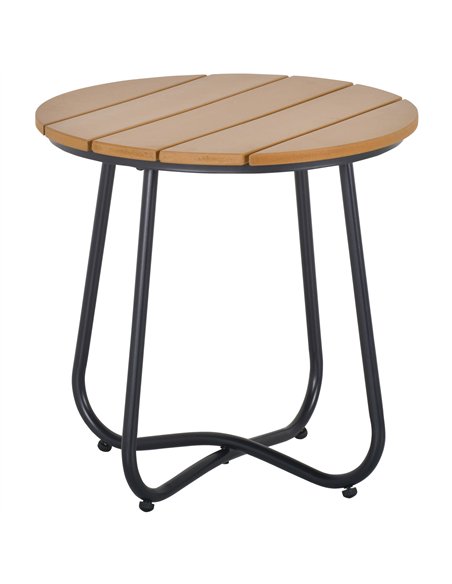 Outsunny Round Outdoor Side Table Adjustable Leg Pads Garden Table 49 x 49 x 48 cm Natural Wood & Black - pic 179573 | FastDaddyshop