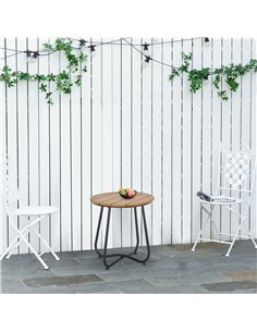 Outsunny Round Outdoor Side Table Adjustable Leg Pads Garden Table 49 x 49 x 48 cm Natural Wood & Black 2