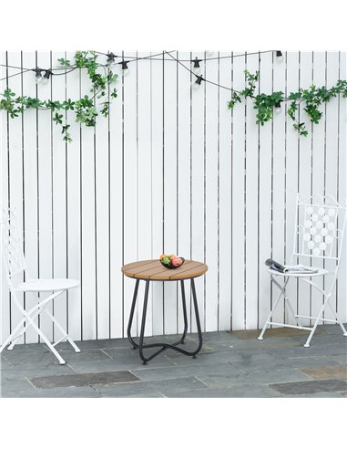 Outsunny Round Outdoor Side Table Adjustable Leg Pads Garden Table 49 x 49 x 48 cm Natural Wood & Black