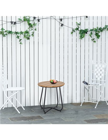 Outsunny Round Outdoor Side Table Adjustable Leg Pads Garden Table 49 x 49 x 48 cm Natural Wood & Black - pic 179574 | FastDaddyshop