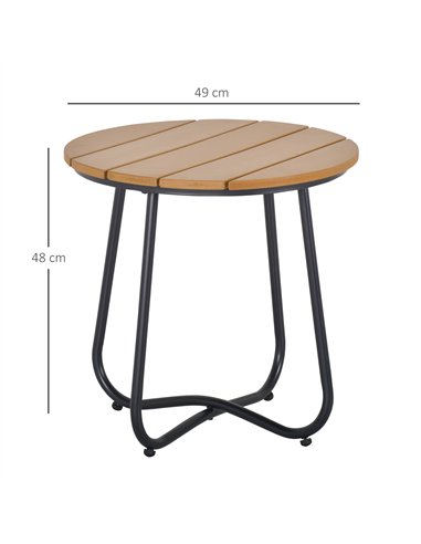 Outsunny Round Outdoor Side Table Adjustable Leg Pads Garden Table 49 x 49 x 48 cm Natural Wood & Black
