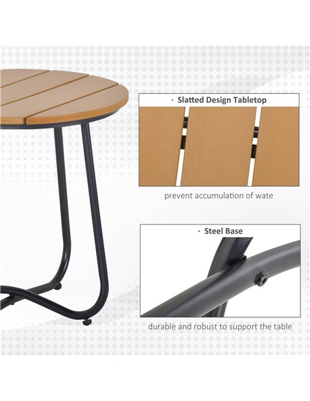 Outsunny Round Outdoor Side Table Adjustable Leg Pads Garden Table 49 x 49 x 48 cm Natural Wood & Black - pic 179576 | FastDaddyshop