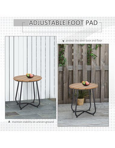 Outsunny Round Outdoor Side Table Adjustable Leg Pads Garden Table 49 x 49 x 48 cm Natural Wood & Black