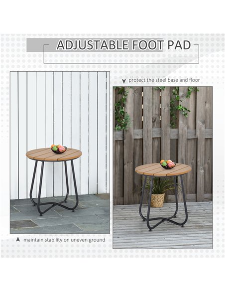 Outsunny Round Outdoor Side Table Adjustable Leg Pads Garden Table 49 x 49 x 48 cm Natural Wood & Black - pic 179577 | FastDaddyshop