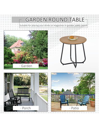 Outsunny Round Outdoor Side Table Adjustable Leg Pads Garden Table 49 x 49 x 48 cm Natural Wood & Black