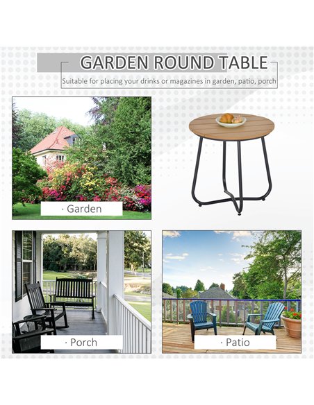 Outsunny Round Outdoor Side Table Adjustable Leg Pads Garden Table 49 x 49 x 48 cm Natural Wood & Black - pic 179578 | FastDaddyshop