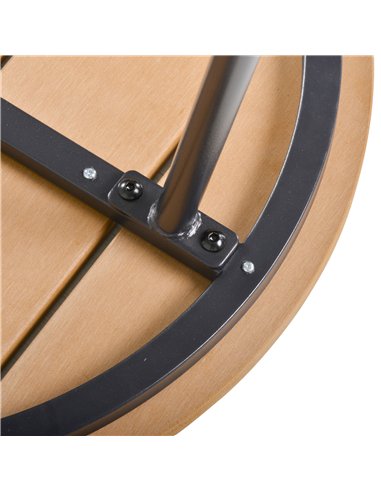 Outsunny Round Outdoor Side Table Adjustable Leg Pads Garden Table 49 x 49 x 48 cm Natural Wood & Black