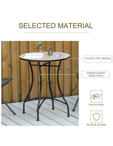Outsunny Φ60cm Mosaic Outdoor Patio Table - Red