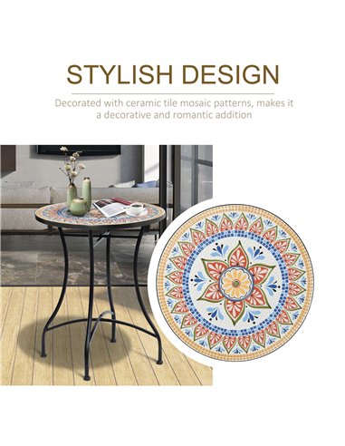 Outsunny Φ60cm Mosaic Outdoor Patio Table - Red