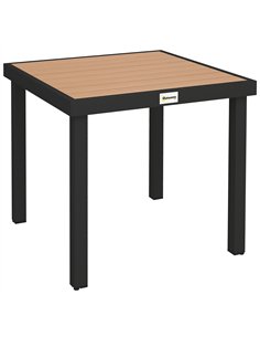 Outsunny 78 cm Garden Dining Table for 4 People, Square Outdoor Coffee End Side Table with Aluminium Legs, Natural Wood Finish