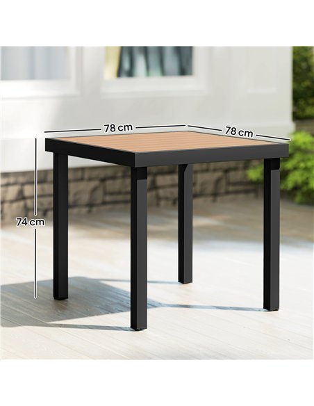 Outsunny 78 cm Garden Dining Table for 4 People, Square Outdoor Coffee End Side Table with Aluminium Legs, Natural Wood Finish - pic 179593 | FastDaddyshop