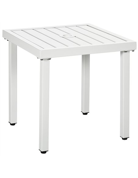 Outsunny Garden Side Table End Table Patio Coffee Table with Umbrella Hole, Steel Frame for Balcony, White - pic 179609 | FastDaddyshop