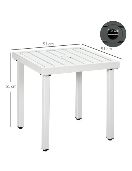 Outsunny Garden Side Table End Table Patio Coffee Table with Umbrella Hole, Steel Frame for Balcony, White - pic 179611 | FastDaddyshop