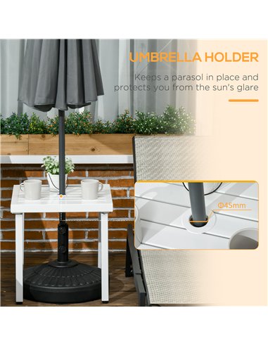 Outsunny Garden Side Table End Table Patio Coffee Table with Umbrella Hole, Steel Frame for Balcony, White