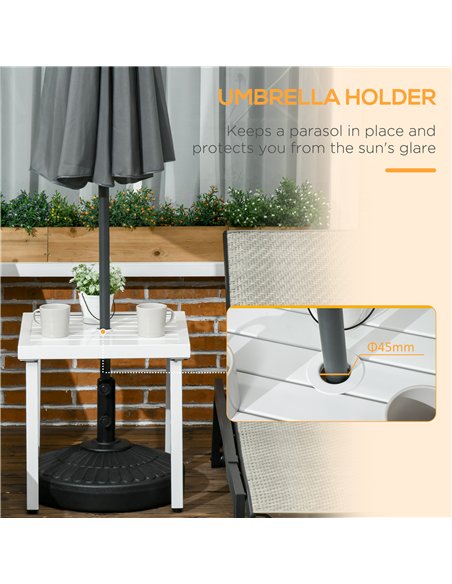 Outsunny Garden Side Table End Table Patio Coffee Table with Umbrella Hole, Steel Frame for Balcony, White - pic 179612 | FastDaddyshop