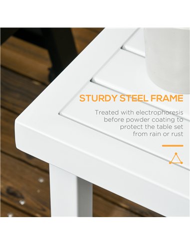 Outsunny Garden Side Table End Table Patio Coffee Table with Umbrella Hole, Steel Frame for Balcony, White