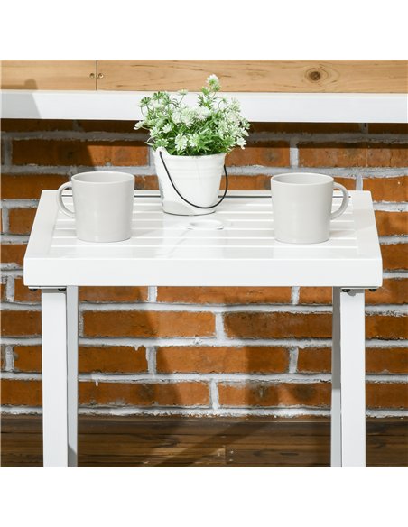 Outsunny Garden Side Table End Table Patio Coffee Table with Umbrella Hole, Steel Frame for Balcony, White - pic 179615 | FastDaddyshop
