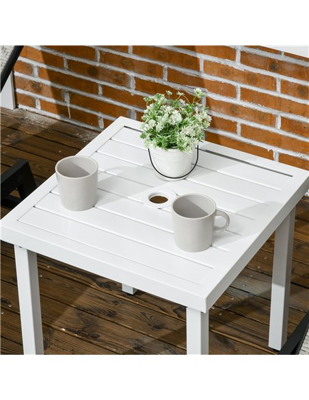 Outsunny Garden Side Table End Table Patio Coffee Table with Umbrella Hole, Steel Frame for Balcony, White - pic 179616 | FastDaddyshop