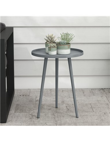 Outsunny Round Garden Coffee Table, Outdoor Side Table with Rounded Steel Edge, Ø40 x 50H cm, Grey