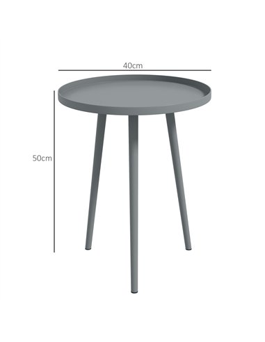Outsunny Round Garden Coffee Table, Outdoor Side Table with Rounded Steel Edge, Ø40 x 50H cm, Grey