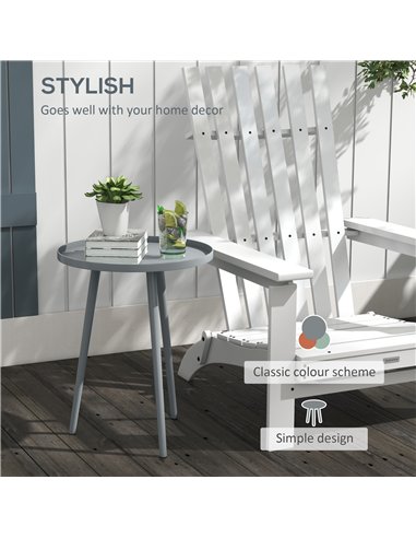 Outsunny Round Garden Coffee Table, Outdoor Side Table with Rounded Steel Edge, Ø40 x 50H cm, Grey