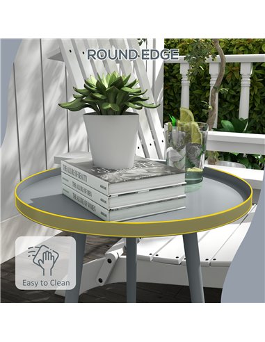 Outsunny Round Garden Coffee Table, Outdoor Side Table with Rounded Steel Edge, Ø40 x 50H cm, Grey