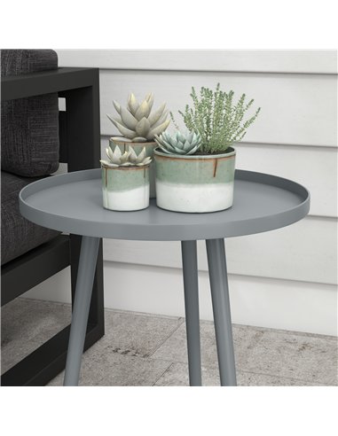Outsunny Round Garden Coffee Table, Outdoor Side Table with Rounded Steel Edge, Ø40 x 50H cm, Grey