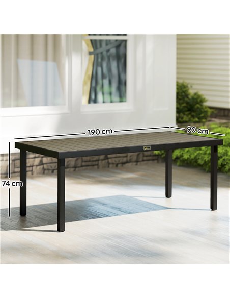 Outsunny Aluminium Outdoor Garden Dining Table for 8 People, Faux Wood Top, for Garden, Patio, 190 x 90 x 74cm, Brown - pic 179638 | FastDaddyshop