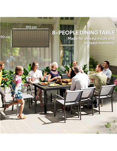 Outsunny Aluminium Outdoor Garden Dining Table for 8 People, Faux Wood Top, for Garden, Patio, 190 x 90 x 74cm, Brown