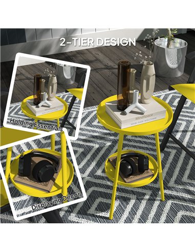 Outsunny Two-Tier Metal Garden Table - Yellow
