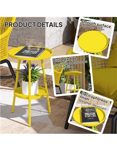 Outsunny Two-Tier Metal Garden Table - Yellow