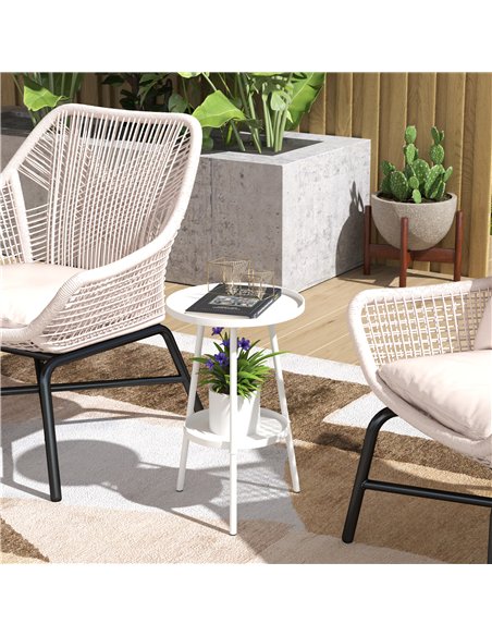 Outsunny Two-Tier Metal Garden Table - White - pic 179655 | FastDaddyshop